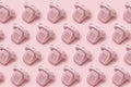 Vintage rotary dial telephone pattern against pink background. Creative concept, call center, customer support Royalty Free Stock Photo