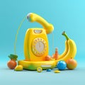 Vintage rotary obsolete dial blue call telephone yellow classic style retro pastel old phone button