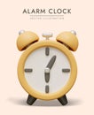 Vintage round alarm clock, front view. Yellow 3D model of analog clock