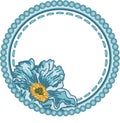 Vintage round frame with blue flower