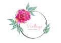 Vintage round frame with pink rose vector illustration can be use for invitation, wedding, greeting cards, Floral Frame, Rose Royalty Free Stock Photo