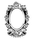 Vintage round frame with rose flowers decor Vector. Antique ornamented mirror accessory. Intricated decorations Royalty Free Stock Photo