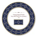 Vintage Round Retro Frame Navy Blue Check Curve Geometry Royalty Free Stock Photo