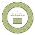 Vintage Round Retro Frame Retro Green Oriental Curve Wave Cross