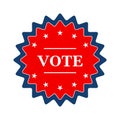 Vintage round VOTE sign badge with American flag elements stars frame in blue red white colors. Presidential election campaign Royalty Free Stock Photo