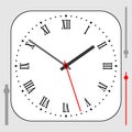 Vintage rounded square white watch dial with arrows, roman numerals. Vector illustration Royalty Free Stock Photo