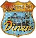 Vintage route 66 diner sign, Royalty Free Stock Photo