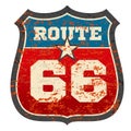 Vintage route 66 road sign with grunge distressed rusted texture vector illustration