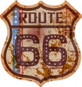 vintage route 66 road sign, retro style, fictional artwork, grungy vector illustration Royalty Free Stock Photo