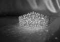 Vintage royal diadem, princess crown. Luxury treasure. Black and white photo Royalty Free Stock Photo