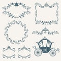 Vintage royalty frames with crown, diadems, carriages vector set