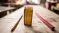 Vintage ruler, pencil, plans, workshop, measurement Royalty Free Stock Photo