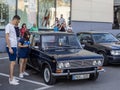 Vintage Russian car Moskvich, at the exhibition in Targu-Jiu, Romania Royalty Free Stock Photo