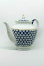 Vintage Russian porcelain Blue and white kettle, teapot isolated on white background Royalty Free Stock Photo