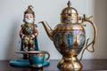 vintage russian samovar with teapot on top