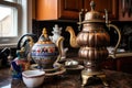 vintage russian samovar with teapot on top