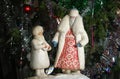 Santa Claus and Snow-girl, antique russian christmas decoration