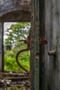 Vintage rusted door handle at Purandar Fort Vajragadh Pune Bombay Mumbai Maharashtra India asia