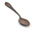 Vintage rusted silverware, old decorated spoon isolated on a white, top view, close up