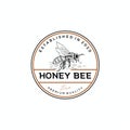 Vintage rustic BEE, honey bee logo badge emblem graphic design template vector illustration Royalty Free Stock Photo
