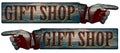 Wooden Gift Shop Sign with Pointed Finger Directional