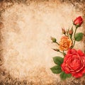 Vintage rustic grunge background with roses and a place for your text Royalty Free Stock Photo