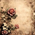 Vintage rustic grunge background with roses and a place for your text Royalty Free Stock Photo