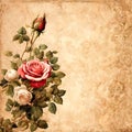 Vintage rustic grunge background with roses and a place for your text Royalty Free Stock Photo