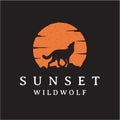 Vintage rustic hipster Howling Wolf Silhouette sunset / sunrise logo design Royalty Free Stock Photo