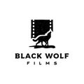 Vintage Rustic Hipster Silhouette Wolf with film strip for Movie Production Logo