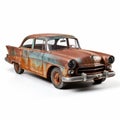 Vintage Rusty Car On White Background - 3d Render Royalty Free Stock Photo