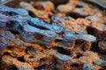 Vintage rusty industrial roller chain, soft focus