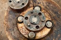 Vintage rusty mechanics with scratched copper gears