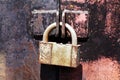 Vintage rusty padlock metal gates