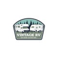 Vintage rv camper summer outdoor illustration design Premium Vector template
