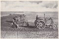 Vintage 1930s black and white photo of farmer using a tractor with four ploughs on the Australian Plains.