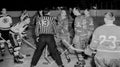 Vintage 1950's Bruins, Canadiens game. Royalty Free Stock Photo