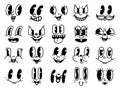 Vintage 50s cartoon and comic happy facial expressions. Old animation funny face caricatures. Retro quirky characters