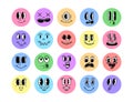 Vintage 50s cartoon and comic happy facial expressions. Old animation funny face caricatures. Retro quirky characters smile emoji Royalty Free Stock Photo