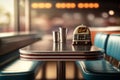 Vintage 50s Diner Table Setting with Blurred Restaurant Background, Generative Ai Royalty Free Stock Photo