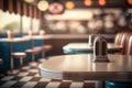 Vintage 50s Diner Table Setting with Blurred Restaurant Background, Generative Ai