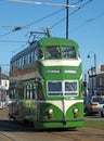 Vintage 1930s english electric blackpool tram on the road in fleetwood town centre