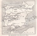 Vintage 1900s map of The Battlefields of the Peninsular War 1808 - 1814