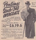 Vintage 1950s newspaper advert - Pontings Coats.