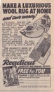 Vintage 1950s newspaper advert - The Readicut Complete Rug-Making Outfits.