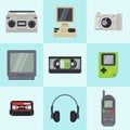 Vintage 90s technology multimedia devices vector pattern in squares. Flat illustration of old retro multimedia