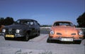 Vintage Saab and Volkswagen parked