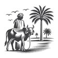 Vintage Sacrificial Cow Illustration in Engraved Style. Royalty Free Stock Photo