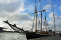 Vintage sail ship in black and white couple hundred years old in Port