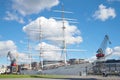 Vintage sailboat Finnish Swan, sunny summer day. Museum Forum Marinum